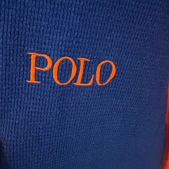 Polo Ralph Lauren Blue and Orange Thermal/Henley Long Sleeve Shirt - Picture 3 of 4